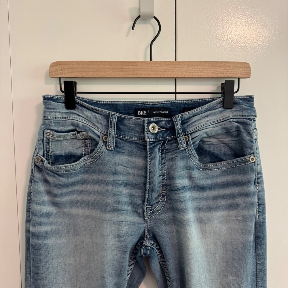 BKE Jake Straight Leg Light Wash Denim Jeans Mens 30x36 Stretch Blue